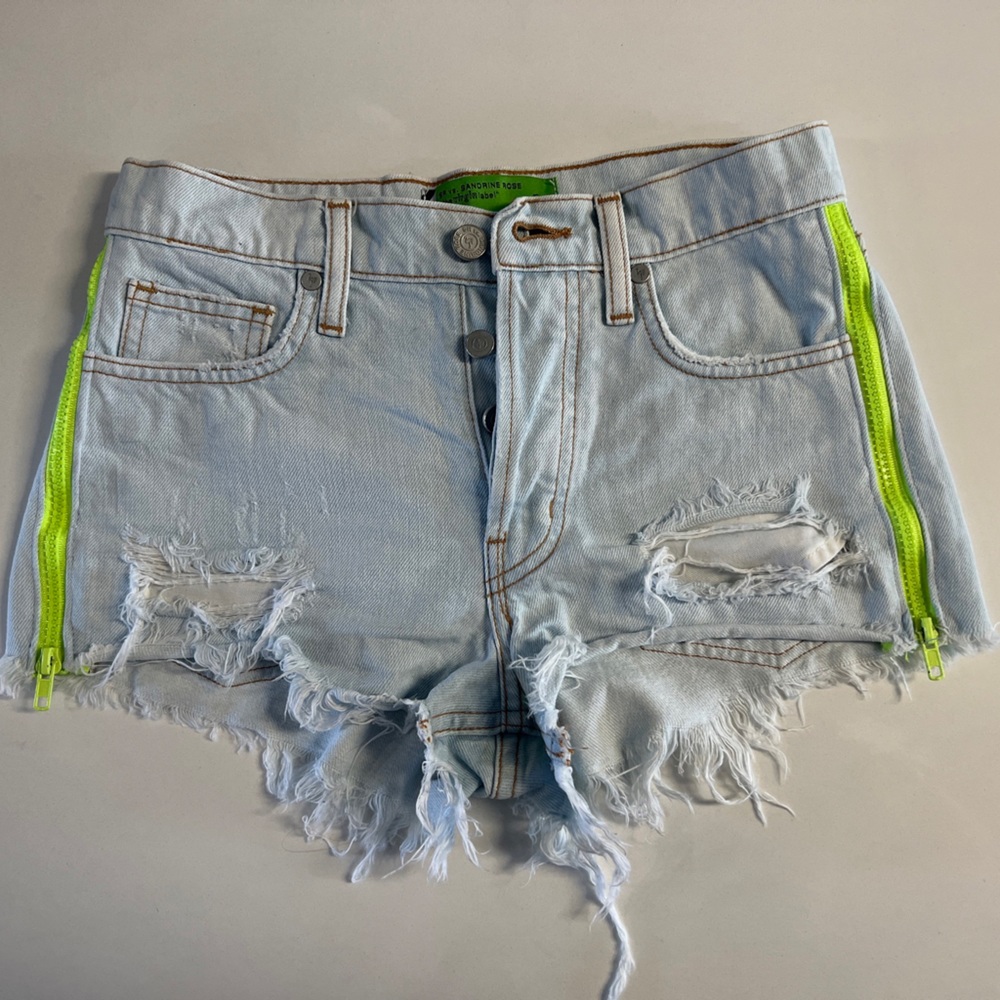 *SR VS Sandrine Rose x FREE PEOPLE Women's Cut Off Denim Side Zip Shorts, Sz 23